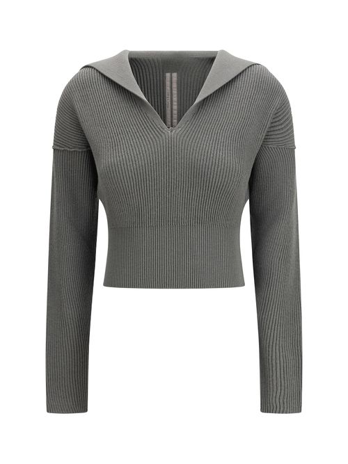 Virgin Wool V-Neck Sweater — Gray