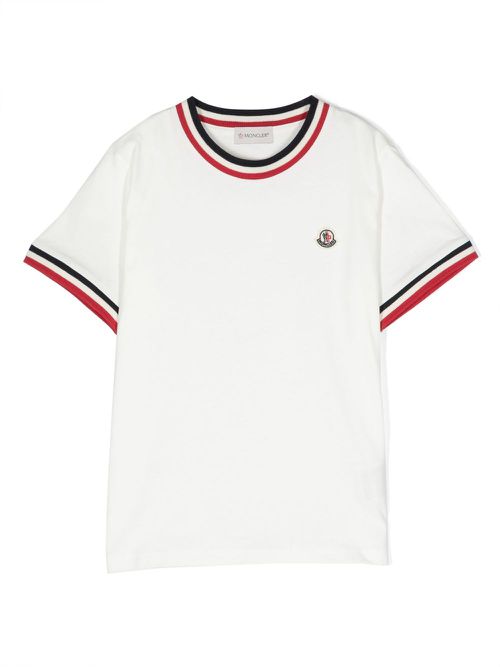 Logo-patch stripe-detail T-shirt - White
