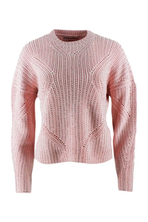 Long-sleeved Crew Neck Sweater In Cotton With Crystals