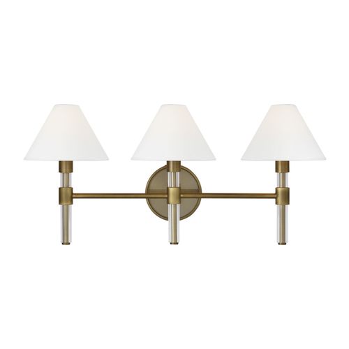 Visual Comfort Studio Robert 3-Light Bathroom Vanity Light in Time Worn Brass And Clear Acrylic by Ralph Lauren