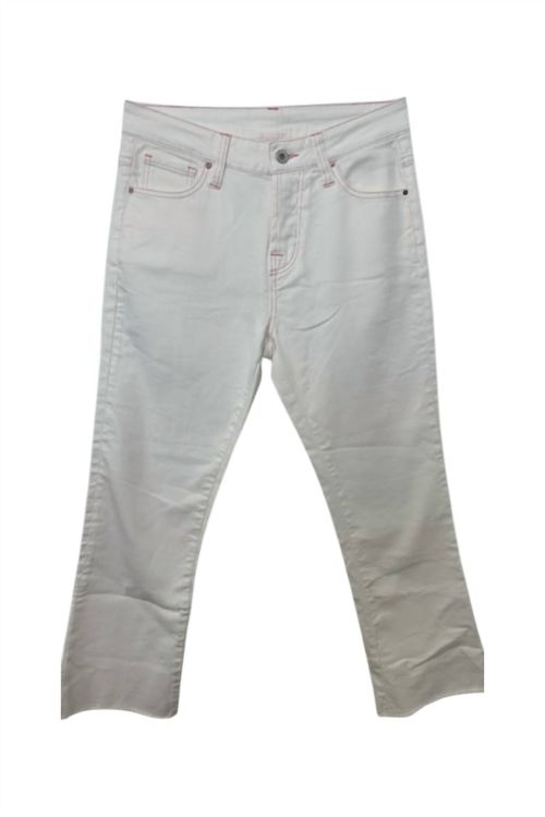 Women's Straight Leg Trouser Jeans In White With Pink