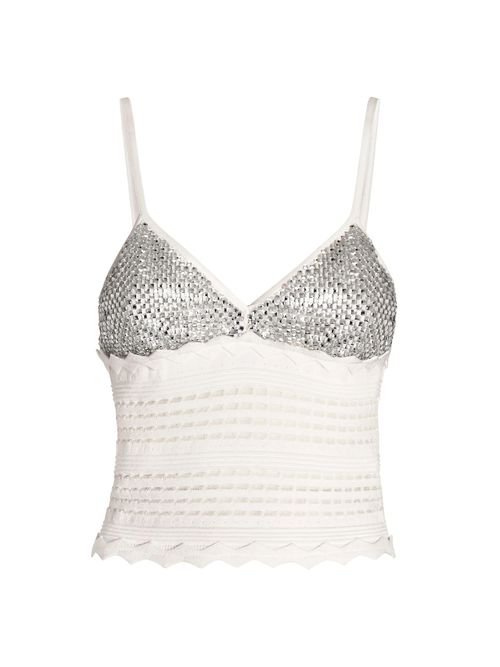 Knitted Top With Rhinestone Mesh