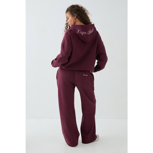 DSGN Studio Women's Script Embroidered Hooded Tracksuit in Burgundy
