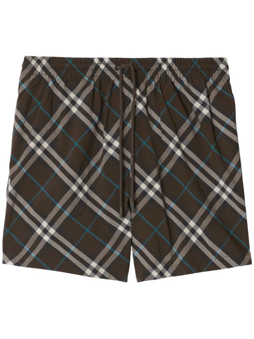 Checked drawstring-waist swim shorts - Green