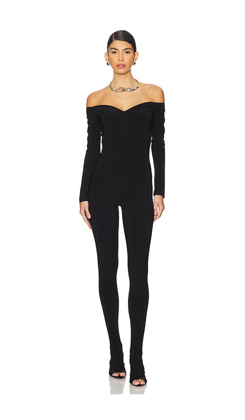 Norma Kamali Off Shoulder Sweetheart Catsuit With Footie in Black. S. Also in L