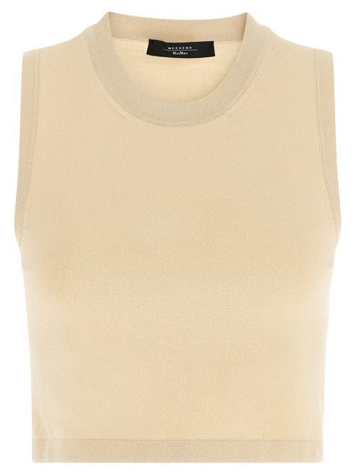 Beige Solid Crew Neck Top