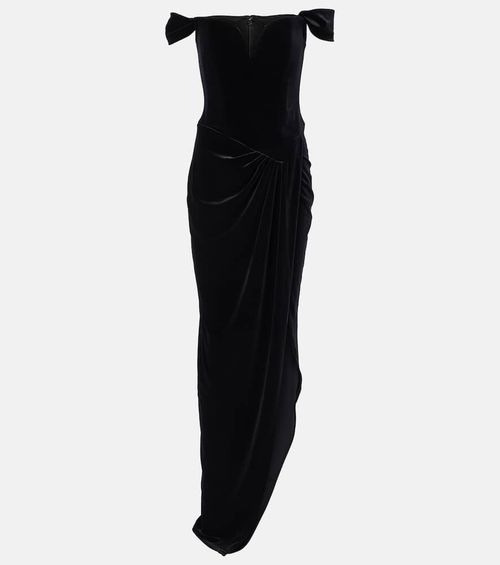 Asymmetric velvet bustier gown