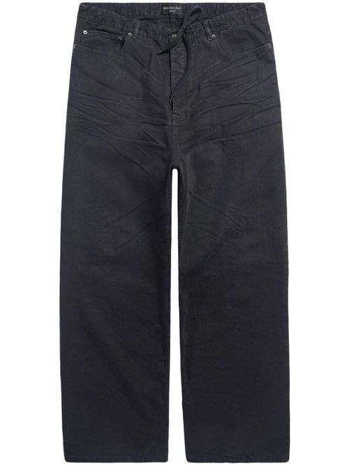 Drawstring wide-leg jeans - Black