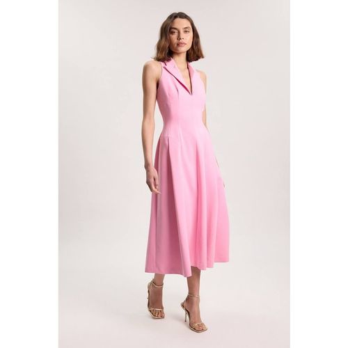 Karen Millen Women's Compact Stretch Seam Detail Tailored Full Skirted Midi Dress in Pink