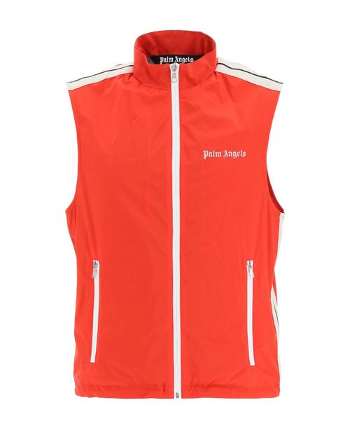 Logo-print stripe-trim zipped gilet