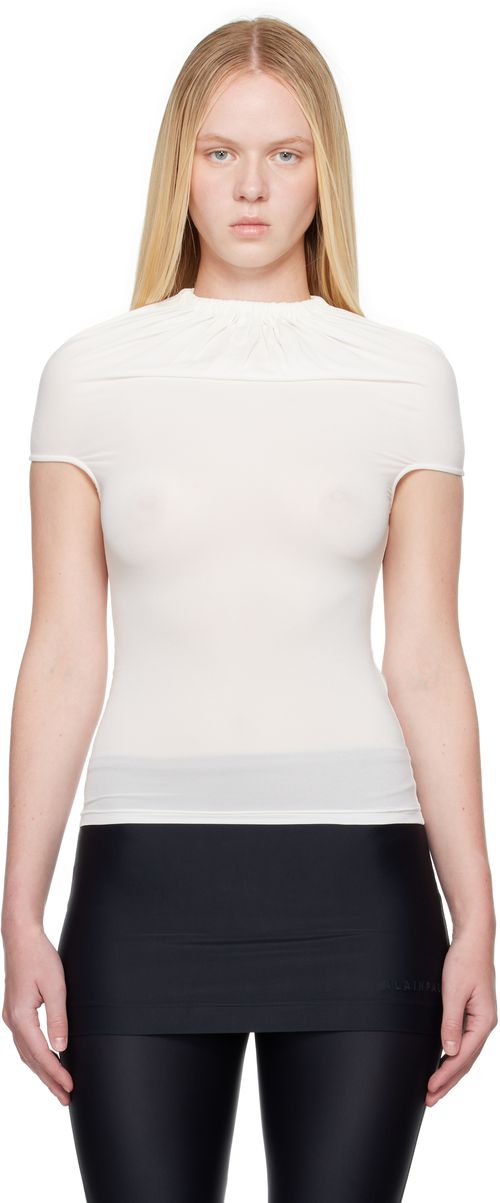 ALAINPAUL White Gathered Neck Tank Top
