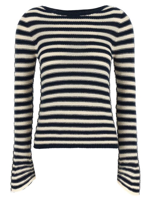 Striped Knit with Flared Sleeves Sweater — Navy