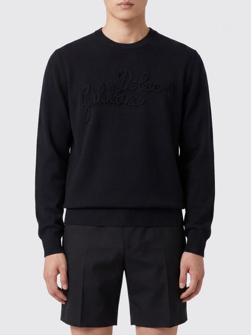 Black Pure Virgin Wool Crew-Neck Jumper with Lettering Logo