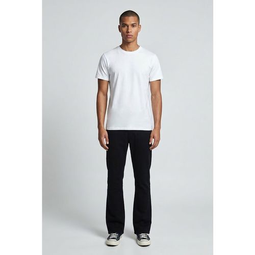 BoohooMAN Mens Slim Flare Half & Waistband Washed Twill Trousers - Black Cotton - X-Large