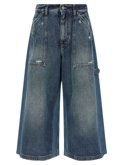 Distressed Denim Bermuda Shorts — Blue