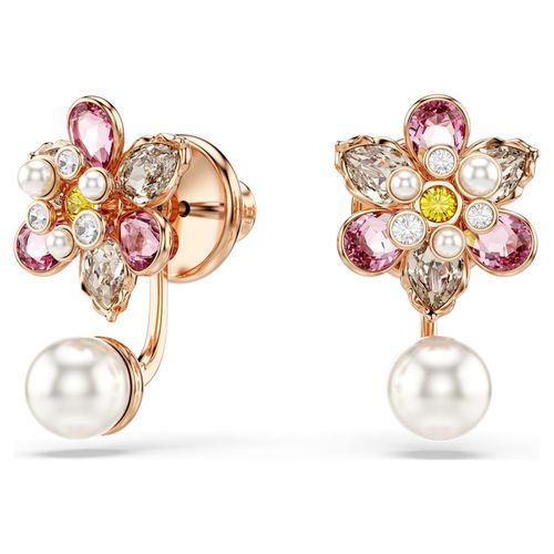 Idyllia earring jackets, Crystal pearl, Mixed cuts, Flower, Multicolored, Rose gold-tone plated