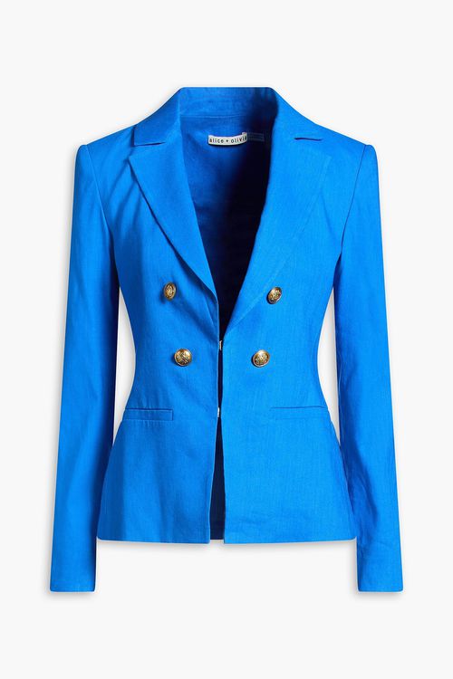 Alice Olivia - Mya double-breasted slub woven blazer - Blue - US 2
