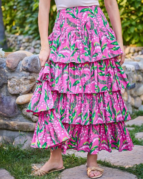 Organic Cotton Tiered Layered Maxi Skirt in Lily Of the Valley | Women's XXS | Pink