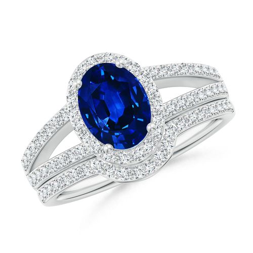 Angara 1.55 Carats Sapphire and Diamond Split Shank Bridal Set in Platinum