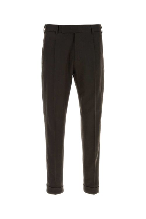 Stretch Wool Blend Trousers — Brown