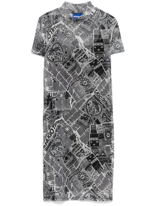 Newspaper-print mesh mini dress - Grey