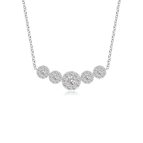 Angara 1.01 Carats Graduated Five Stone Diamond Halo Necklace in 14K White Gold