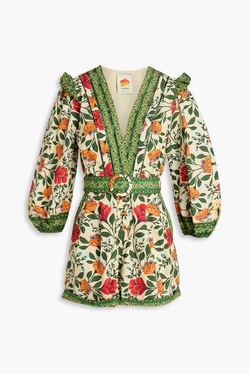 Ruffled floral-print cotton playsuit - Neutral - XL