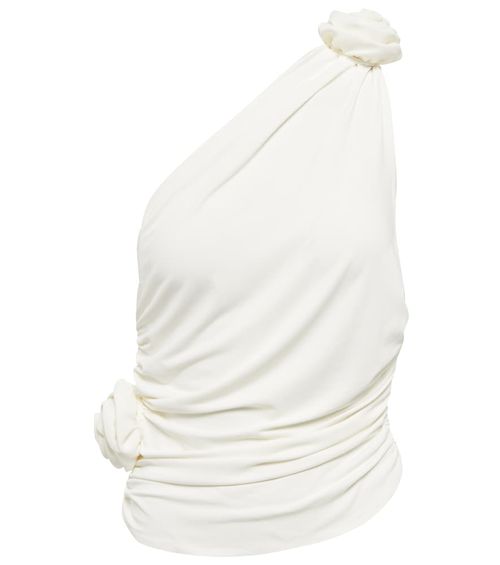Floral appliquéd one-shoulder top