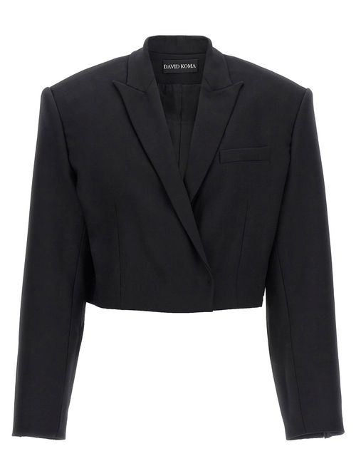 Cropped Stretch Wool Blazer — Black