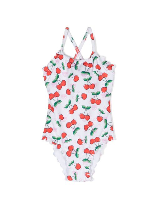 Cherry-print swimsuit - White