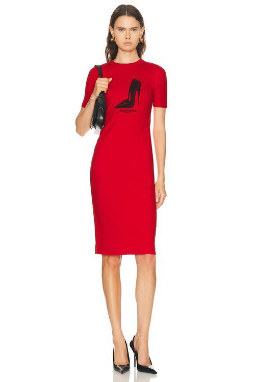 Willy Chavarria Her Pleasure Stiletto T-Shirt Dress in Red Hot - Red. M also in L
