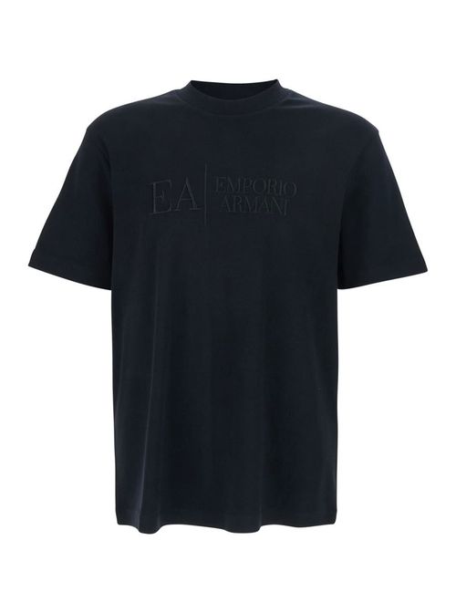 Black Crew Neck T-Shirt With Embroidered Lettering Logo On The Front In Cotton Man