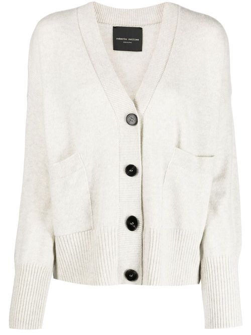 V-neck merino-cashmere cardigan - 18 GRIGIO
