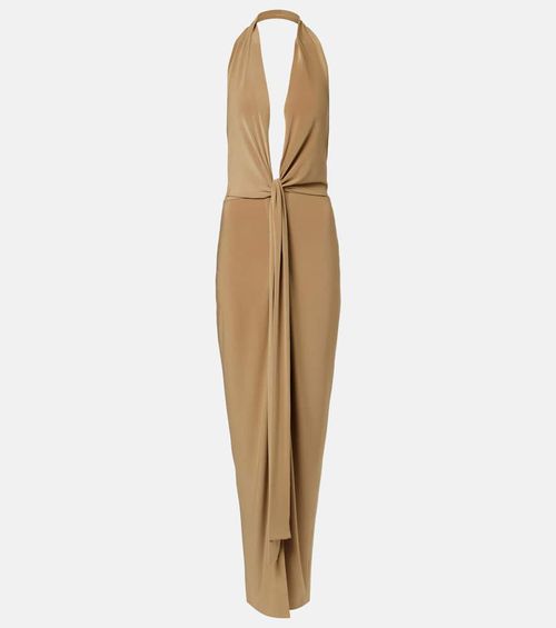 Draped halterneck open-back gown