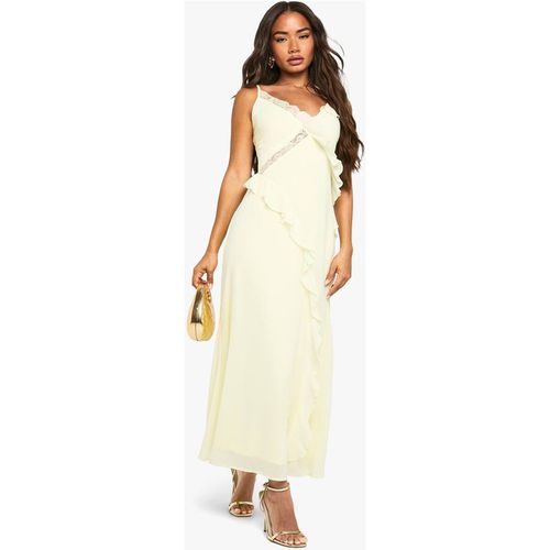 Boohoo Women's Chiffon Lace Detail Ruffled Midaxi Dress in Lemon