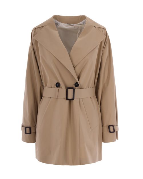 Beige Notched Lapel Trench Coat