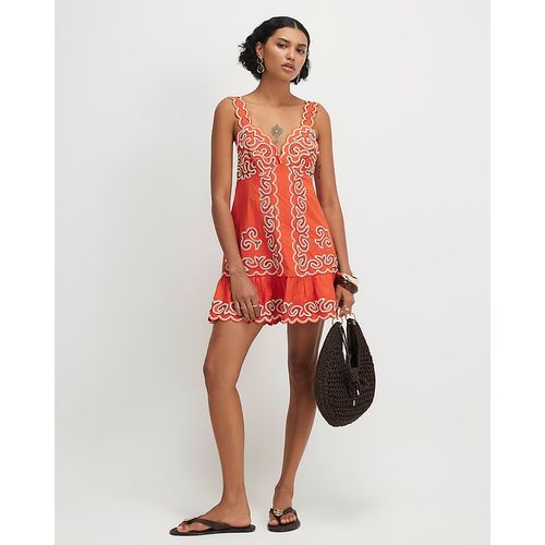 River Island Womens Mini Dress Orange Cotton Embroidered Beaded - Large