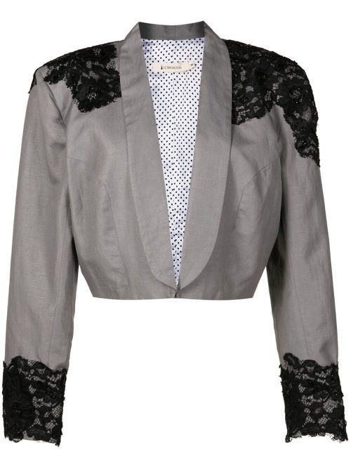 Hepburn lace-detail linen blazer - Grey