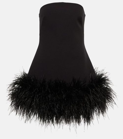 Strapless feather-trimmed minidress