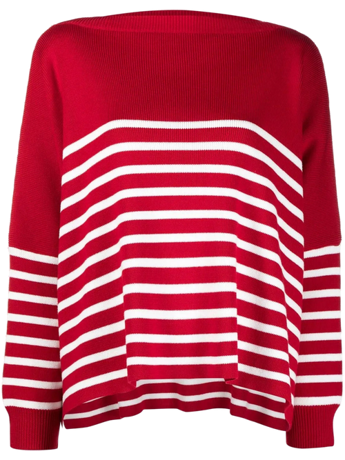 Horizontal-Stripe Knit Sweater — Red