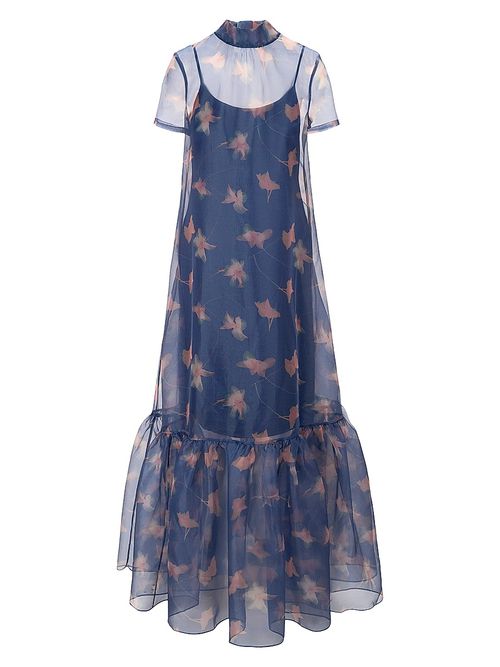 Women's Calluna Ruffled Sheer Floral Organza Gown - Lapis Floral