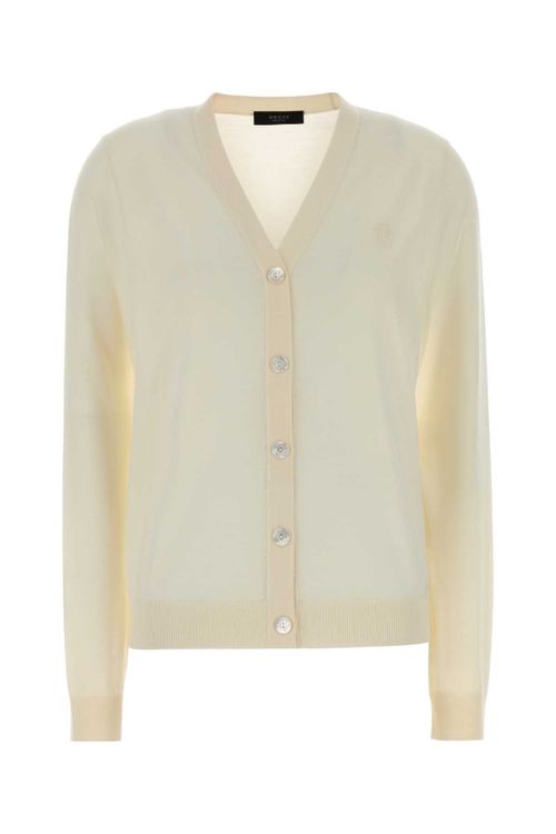 Wool V-Neck Cardigan — Beige