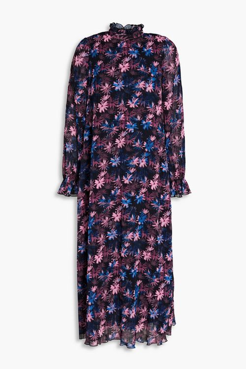 Ruffled floral-print plissé-georgette midi dress