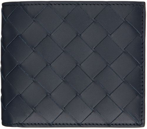 Bottega Veneta Navy Intrecciato Bi-Fold Wallet