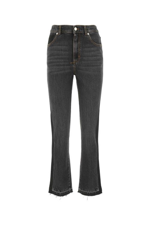 Frayed-Hem Cropped Denim Jeans — Black