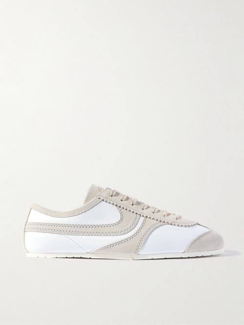 Suede-trimmed Leather Sneakers - White