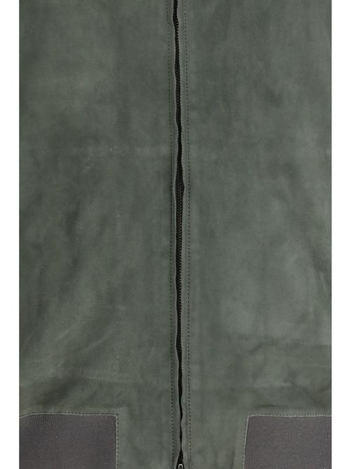 Suede Calf Leather Padded & Down Down Jacket — Gray
