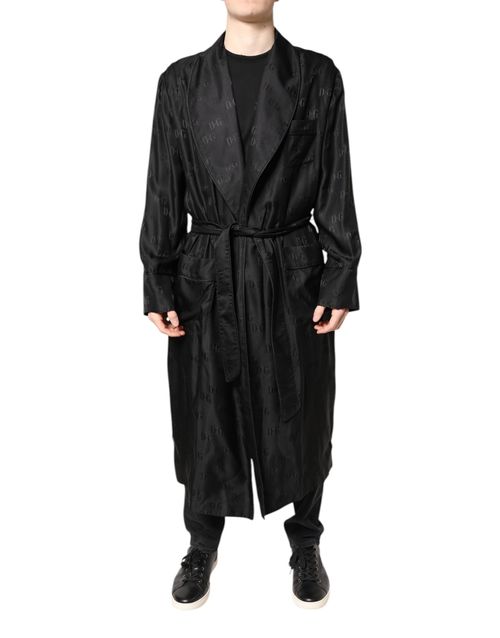 Silk DG Logo Wrap Coat — Black