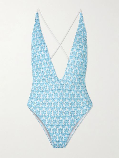 Mare Metallic Crochet-knit Swimsuit - Blue