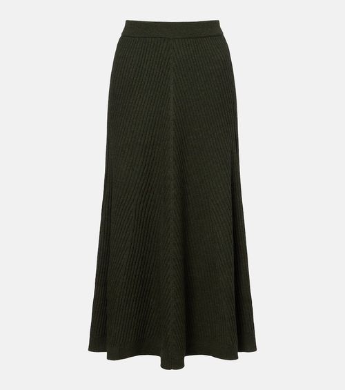 Ribbed-knit wool midi skirt
